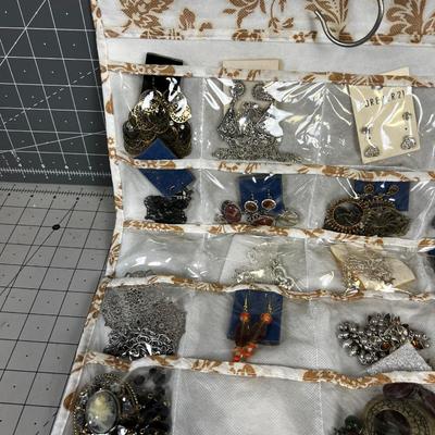 2 Sided Hanging Bag of LARGE COLLECTION OF COSTUME Jewelry