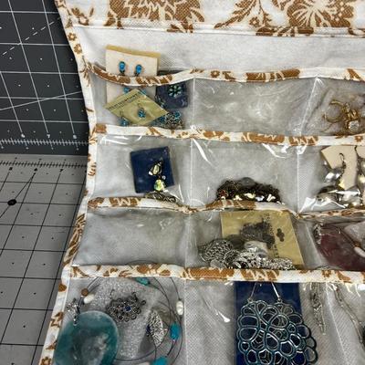 2 Sided Hanging Bag of LARGE COLLECTION OF COSTUME Jewelry