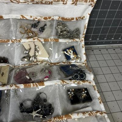 2 Sided Hanging Bag of LARGE COLLECTION OF COSTUME Jewelry