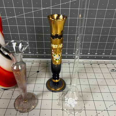 Glass Bud Vases and a Rose Bell 