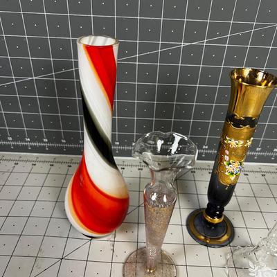 Glass Bud Vases and a Rose Bell 