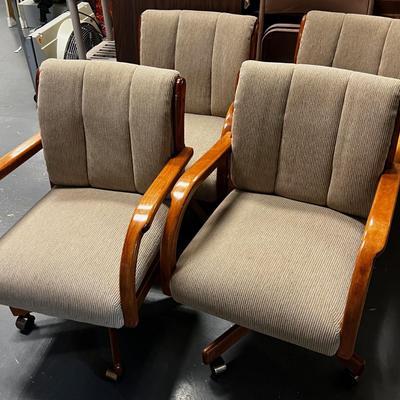 4 Oak Dining Chairs on Wheels