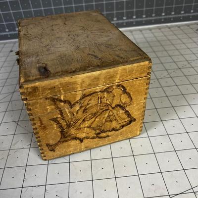 Hand Crafted Wood Burn Tramp Art Treasure BOX 