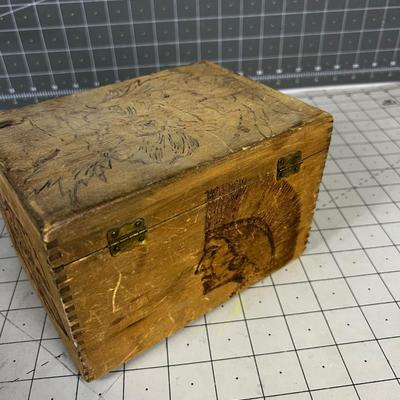 Hand Crafted Wood Burn Tramp Art Treasure BOX 