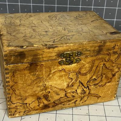 Hand Crafted Wood Burn Tramp Art Treasure BOX 