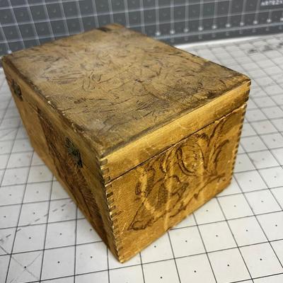 Hand Crafted Wood Burn Tramp Art Treasure BOX 
