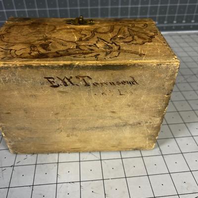 Hand Crafted Wood Burn Tramp Art Treasure BOX 