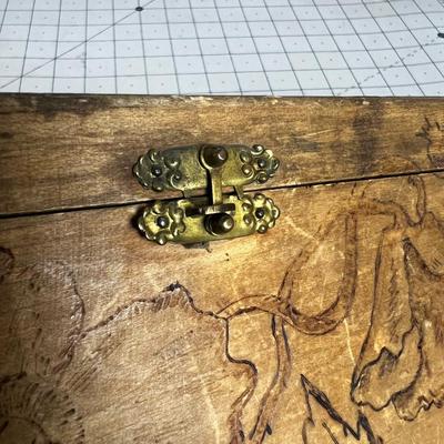 Hand Crafted Wood Burn Tramp Art Treasure BOX 