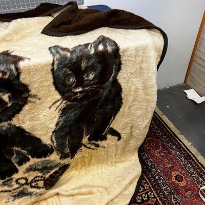 Brown & Tan Kitty Cat & Puppy Blanket