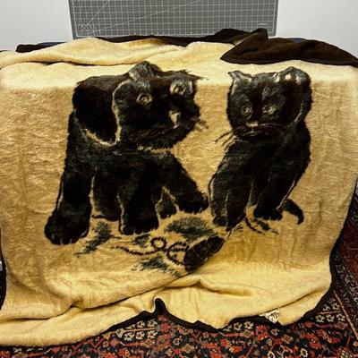 Brown & Tan Kitty Cat & Puppy Blanket