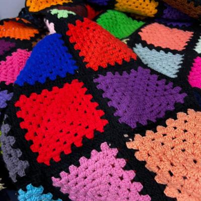 THE MOST Awesome Granny Square Quilt Multi Color Black 