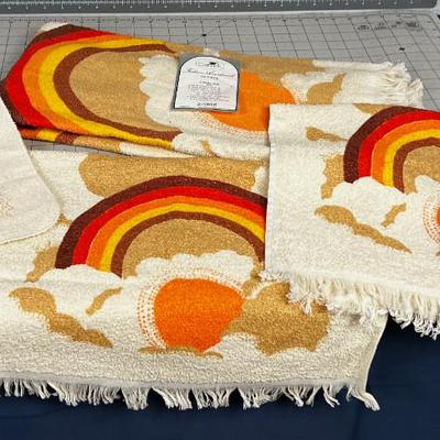 AWESOME! Vintage Cannon 2 Hand towels, 2 Bath & 1 Wash NEW Rainbow ORANGE 