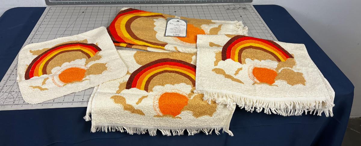 AWESOME Vintage Cannon 2 Hand towels 2 Bath 1 Wash NEW Rainbow ORANGE EstateSales