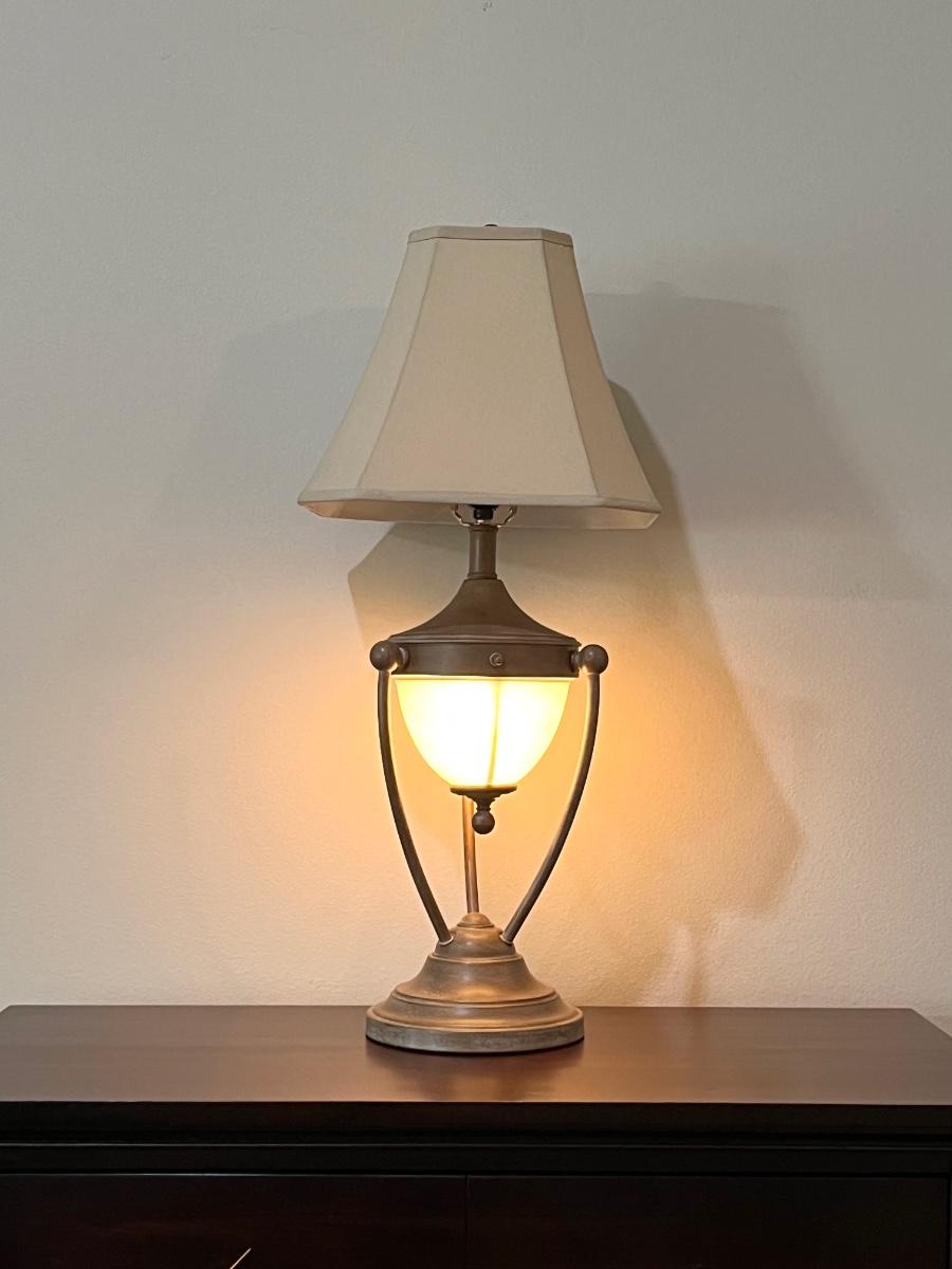 Pair (2) Antique Bronze Look Metal Lamp With Nightlight Base *Read