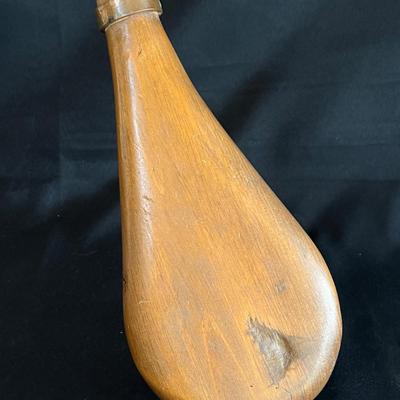 Rare 19th C Antique Hollow Wood Powder Flask