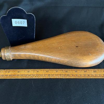 Rare 19th C Antique Hollow Wood Powder Flask