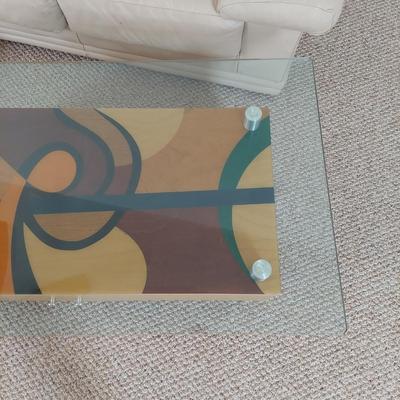 Artist Signed Wood and Glass Coffee Table (UR-BBL)