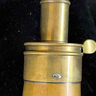 19th C Buffalo Hunt High Relief Brass Powder Flask