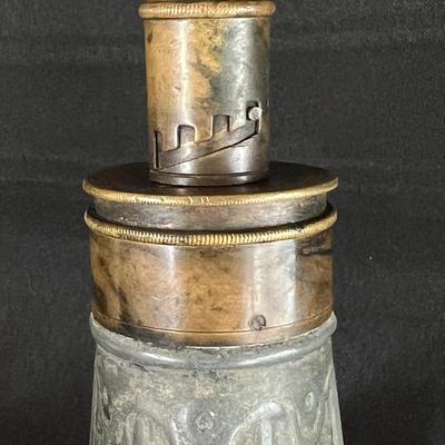 19th C Zinc Gourd Shaped Powder Flask