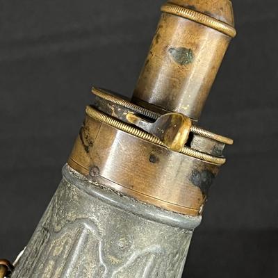 19th C Zinc Gourd Shaped Powder Flask