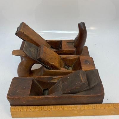 Lot of Three Antique Short Jack Block Planes Wooden Hand Grater Marked Woodworking tools