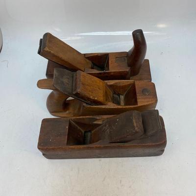 Lot of Three Antique Short Jack Block Planes Wooden Hand Grater Marked Woodworking tools