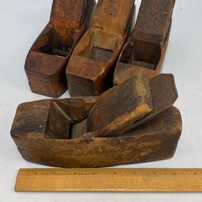 Lot of 4 Antique Wooden Coffin Block Hand Grater Plane Woodworking tools