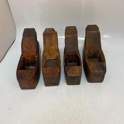 Lot of 4 Antique Wooden Coffin Block Hand Grater Plane Woodworking tools