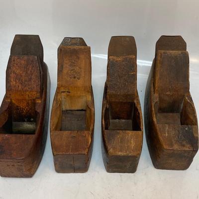 Lot of 4 Antique Wooden Coffin Block Hand Grater Plane Woodworking tools