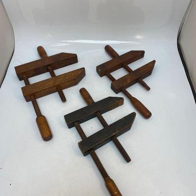 Lot of Three Antique All Wood Jorgensen Style Furniture Clamps