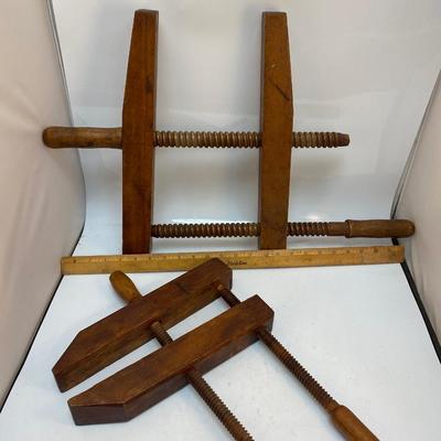 Pair of Large Jorgensen Style All Wood Antique Furniture Clamps R. Bliss & Co