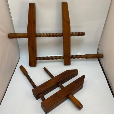 Pair of Large Jorgensen Style All Wood Antique Furniture Clamps R. Bliss & Co