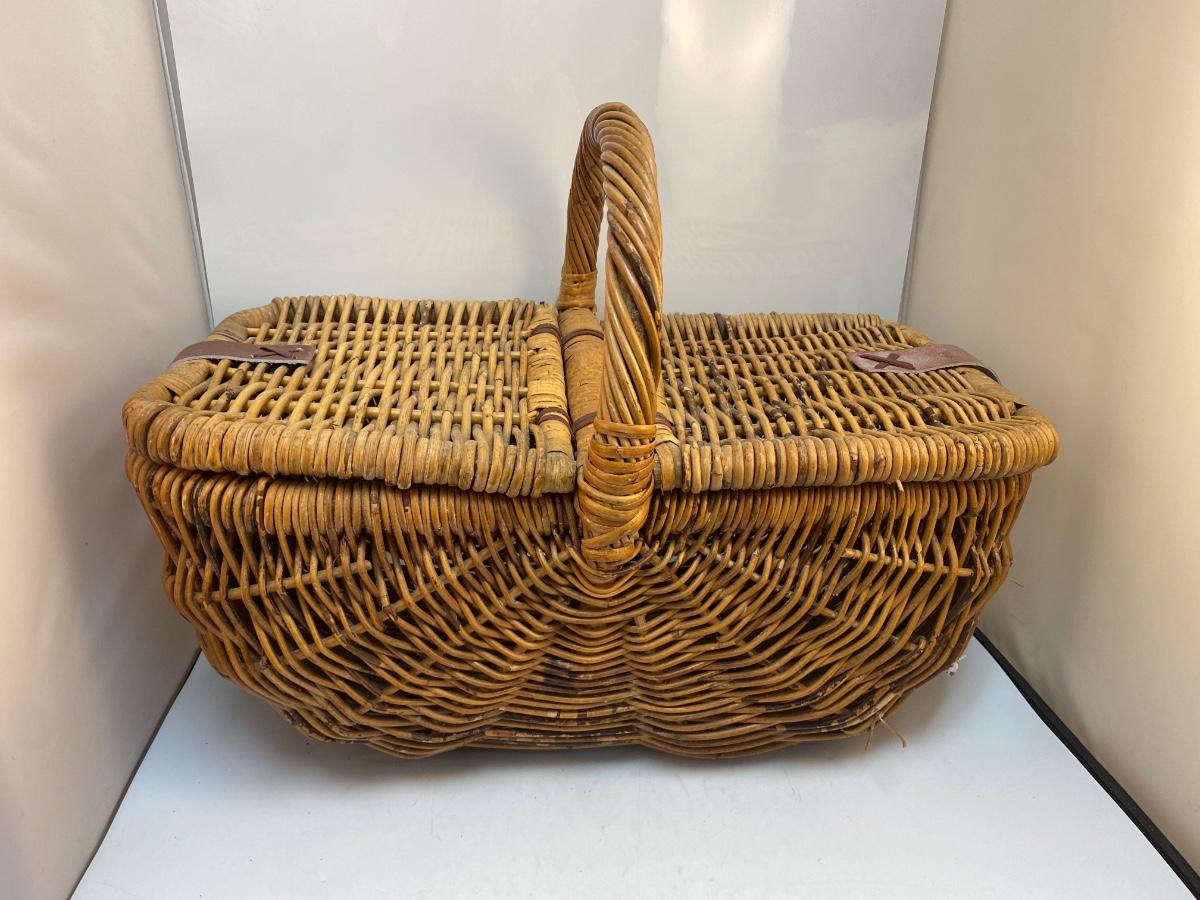 Large Woven Picnic Basket with Hinged Lids