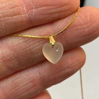 Gold Tone Fashion Necklace with Tiny Frosted Heart Pendant Charm