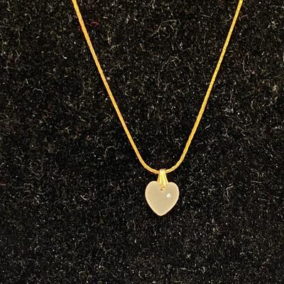 Gold Tone Fashion Necklace with Tiny Frosted Heart Pendant Charm