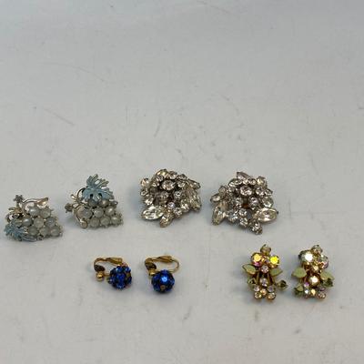 Four Pairs of Vintage Rhinestone Clip Style Earrings