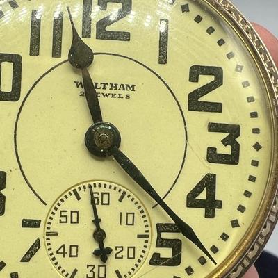 Vintage Waltham Art Deco Large Number Pocket Watch Glow in the Dark Not Running