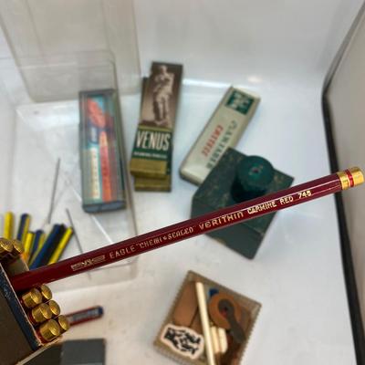 Vintage Lot of Drafting Drawing Leads Pencils Xacto Blade Pencil Sharpener