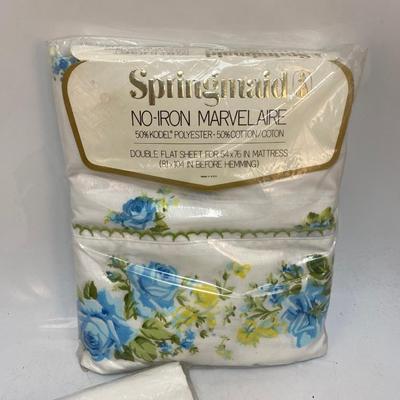 New in the Package Vintage Flat Sheets White Blue Floral Double Full