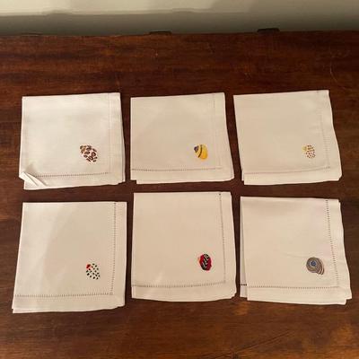 Vintage Hand Stitched Sea Shell Linen Napkins