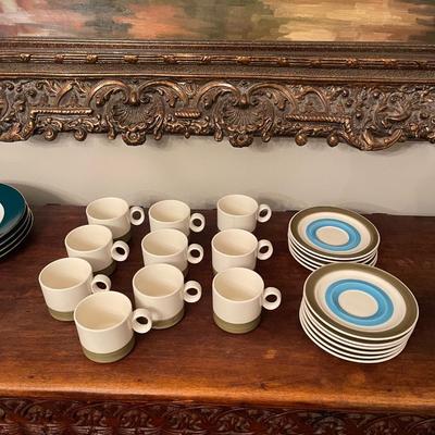 Set of 10 Royal M. Crown stone Cups & Saucers