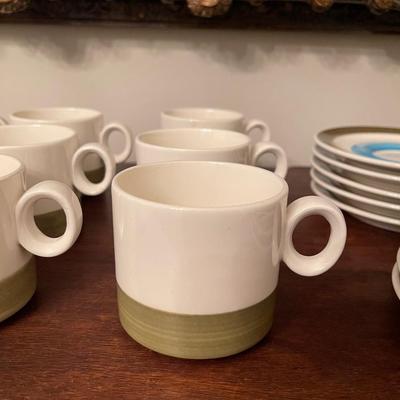 Set of 10 Royal M. Crown stone Cups & Saucers