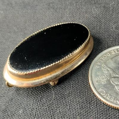 Vintage 10K Gold-Filled Onyx Pendant/Broach