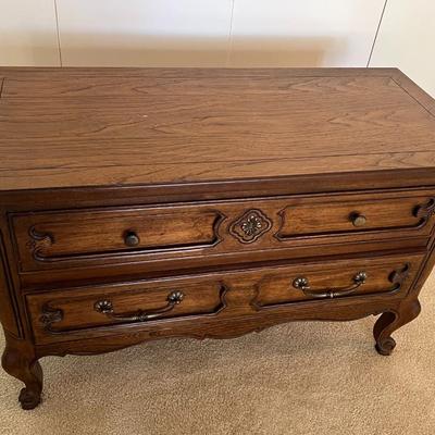 Vintage Mount Airy Mantle and Table Co. Oak Wood Two Drawer Small Dresser Buffet Sideboard Cabinet - ARCADIA