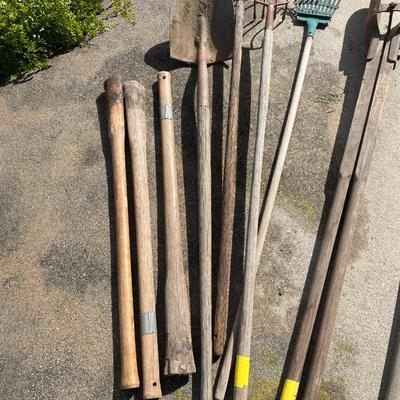 Garden Tool Lot Shovels Rakes Post Digger Axe - ARCADIA