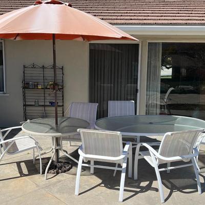 Two Table Patio Set with 6 Chairs & Umbrella with Stand - ARCADIA