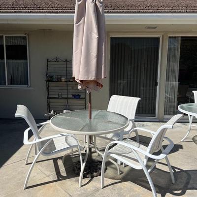 Two Table Patio Set with 6 Chairs & Umbrella with Stand - ARCADIA