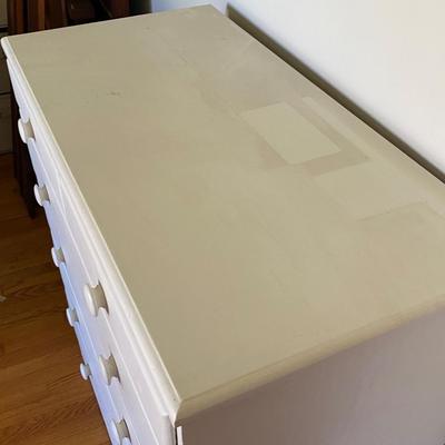 Vintage White Painted Wood Tall Dresser 6 Drawer - ARCADIA