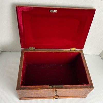 1015 Antique Burl Wood Document Box with Key