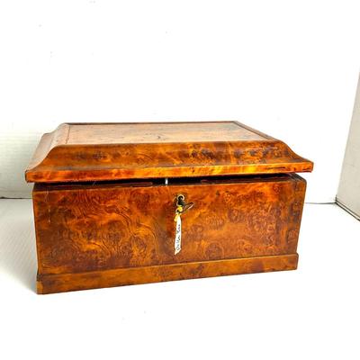 1015 Antique Burl Wood Document Box with Key